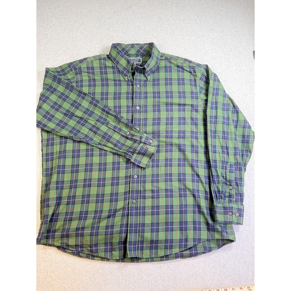 CLUB ROOM Men's 17.5 (XL) Regular Fit Plaid Button-Down Shirt Long Sleeve Cotton
